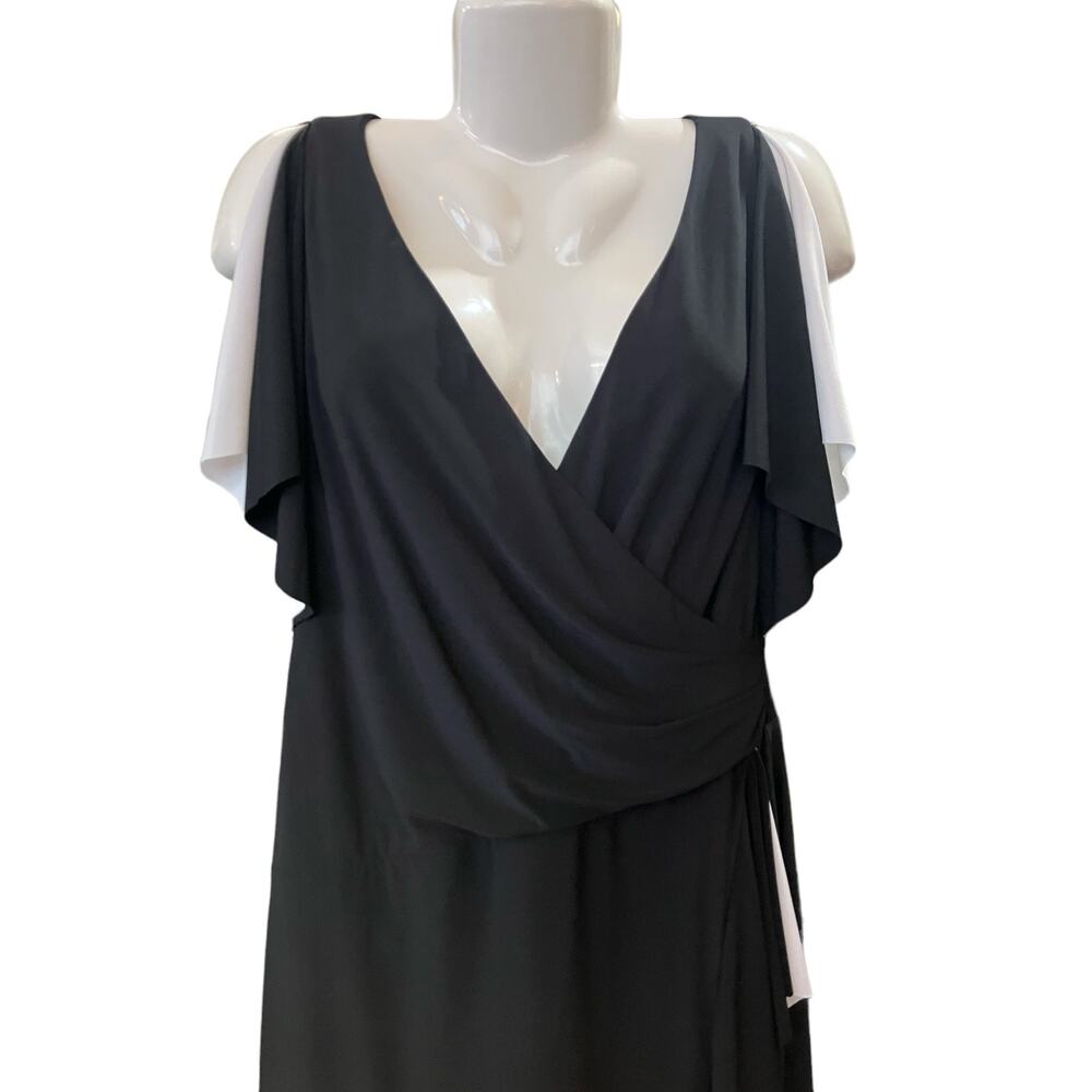 American Living Women's Black/White Jersey Surplice Neck Ruffled Dress | Size 12 - Picture 4 of 11